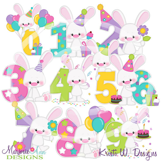 Bunny Birthday Numbers EXCLUSIVE SVG Cutting Files +Clipart - Click Image to Close